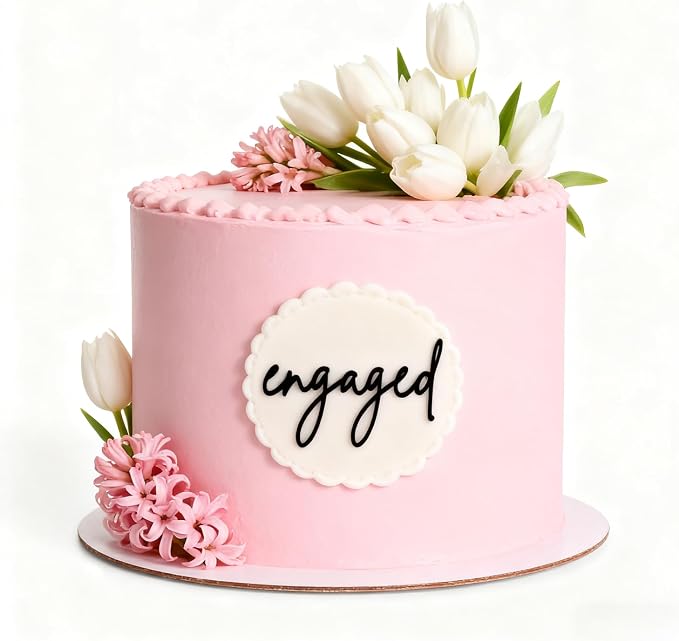 Black Acrylic Engaged Cake Topper, Wedding Engagement Party Cake Decoration, Bridal Shower Cake Sign Cake Charm Dessert Decor Bachelorette Party Decorations Supplies (Black1)