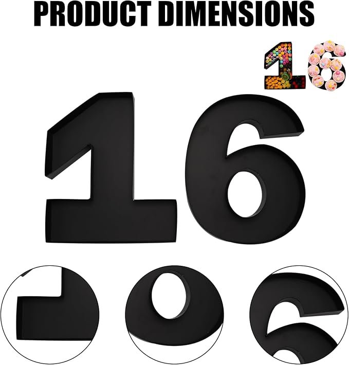12inch Cardboard Number Fillable Food Tray Box for Charcuterie, Cupcake Arrangement, Birthday Anniversary (Black, 16)