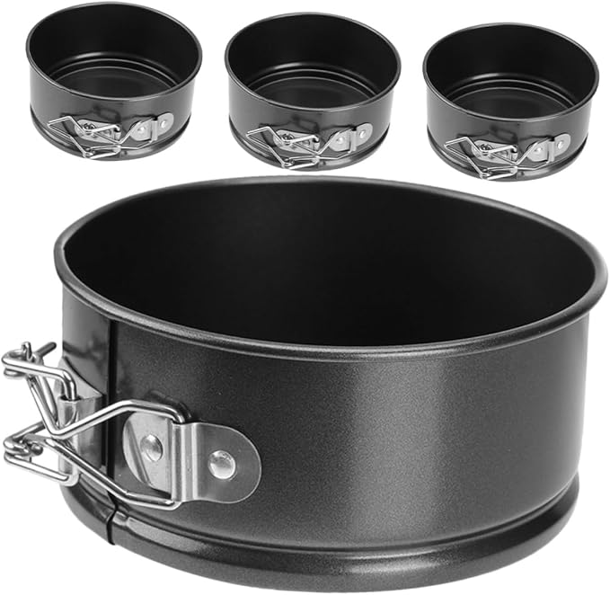 BESPORTBLE 4pcs Mini Round Cake Tins with Spring Latch Leakproof Seal Nonstick Steel Baking Pans for Cheesecake Quiche Pies and Tarts Easy Release and Cleaning for Home Bakers