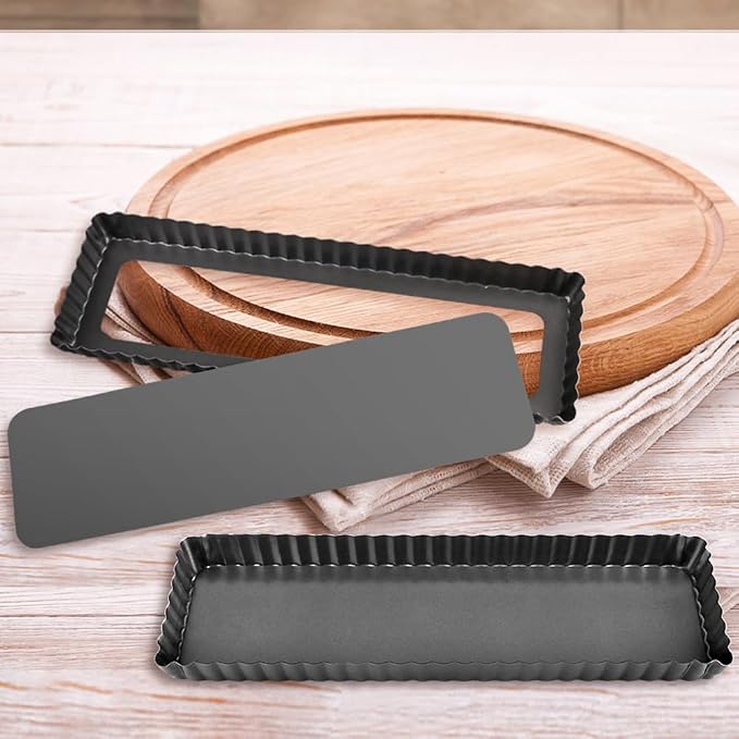 14 Inch Rectangular Tart Pan Set of 2, Nonstick Quiche Pie Pan with Removable Bottom Tart Pan for Pies, Quiche Bakeware, Cheese Cakes, Desserts