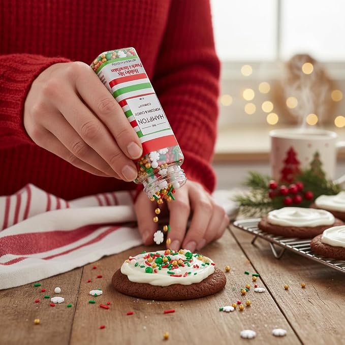Red, White, Gold and Green Pearls and Snowflakes Sprinkles Mix 4.4 oz, Christmas Sprinkles For Cake Decorating, Baking, Ice Cream & More, The Hampton Candy Company
