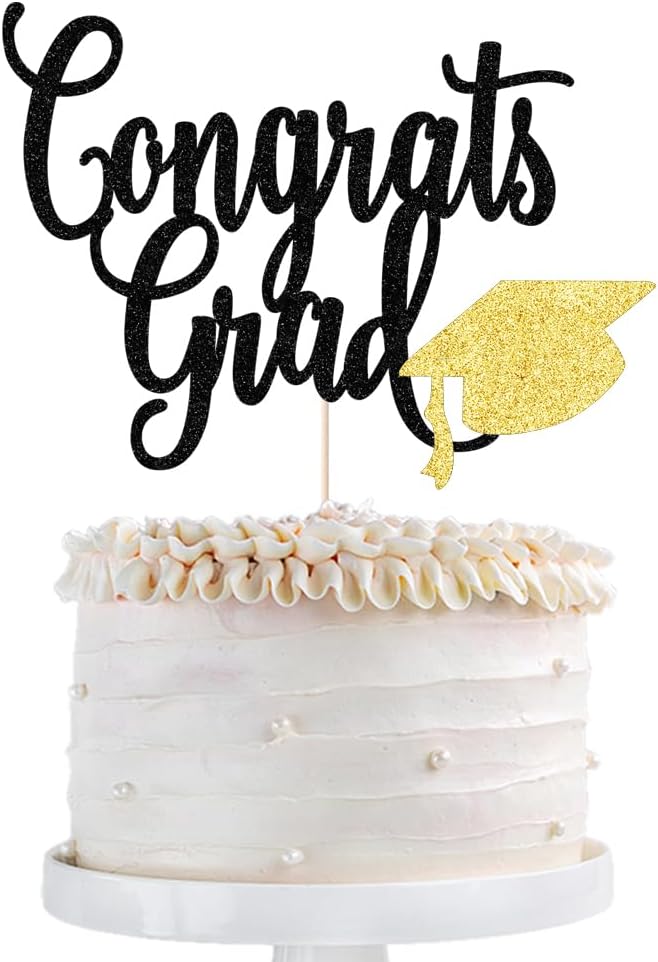 Congrats Grad Cake Topper,2026 Graduation Cake Topper, Congrats Grad Decorations,2026 High School/College/Senior Graduation Party Decorations Supplies. (Congrats Grad Black gold)