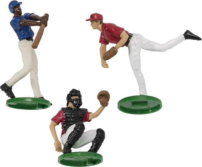 DecoSet® Batter Up 3 Piece Decorations Set, Cake and Cupcake Toppers for Baseball Themed Birthdays, Celebrations, and Parties, Food Safe, Re-usable, Red, Blue