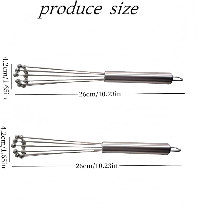 2 PCS 10.23inch Stainless Steel Ball Whisks,Durable Manual Egg Beater, Dishwashable Kitchen Whisk,Cream whisk, kitchen baking tool