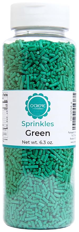 O’Creme Green Sprinkles – 6.3oz for Cake Decorating – Kosher Pastel Sprinkles for Cupcakes, Cookies, Cakes, Ice Cream – Easy-Pour Jar