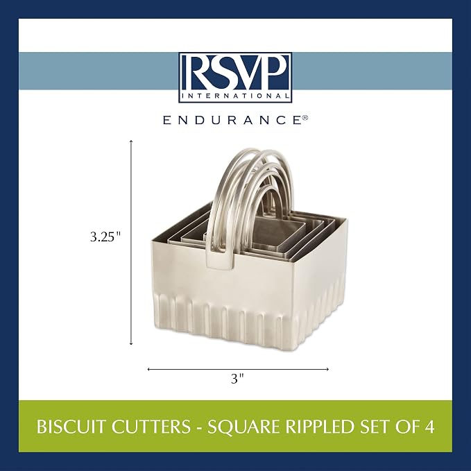 RSVP International Endurance Biscuit Cutters, Rippled Square Set of 4, Stainless