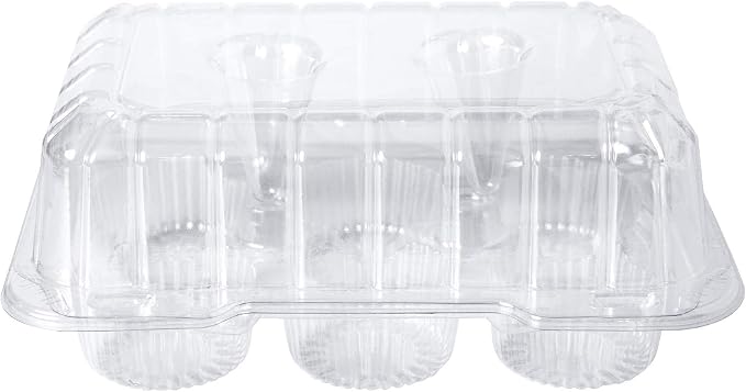 ONE MORE Clear Cupcake Boxes 6 Cavity Holder, Large 6 Compartment Muffin Containers Plastic Cupcake Carrier with Deep Dome 4" High Safe Eco-friendly Material Pack of 15