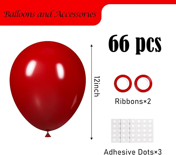 Voircoloria Ruby Red Balloons, 66pack 12inch Dark Red Latex Party Balloons for Birthday Baby Shower Graduation Wedding Gender Reveal Valentine's Day Christmas Party Decorations