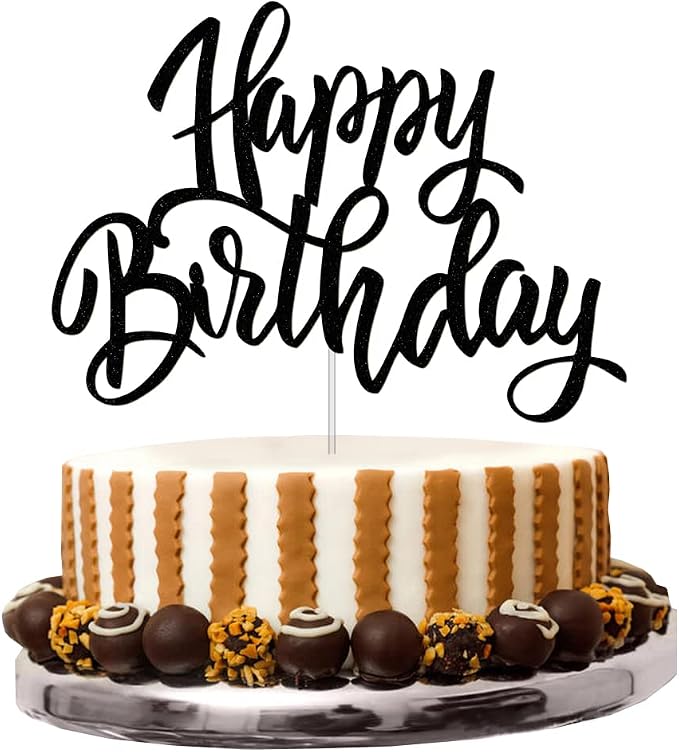 Happy Birthday Cake Decorations, Gold Double-Sided Glitter Letters, Birthday Party Supplies, Cake Topper Decorations (Black)