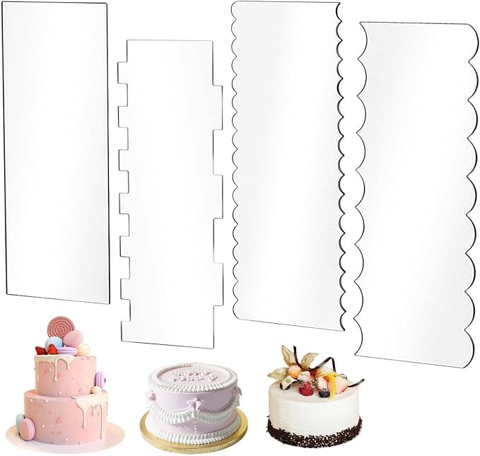 SenseYo 4 Pcs Acrylic Cake Icing Scraper Smoother Comb with Double Sided for DIY Mousse Butter Cream Cake Decoration
