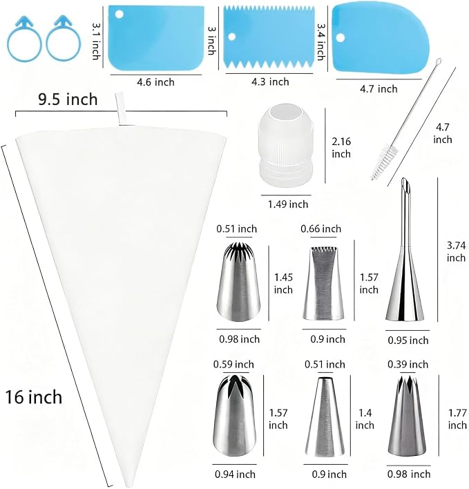 KINGYEENUO Piping Bags and Tips Set, Reusable Cake Decorating Supplies | 16 Inch Cotton Pastry Bags with Stainless Steel Icing Nozzles, Leak-Proof Cake Kit for Cupcakes, Cookies, (Dishwasher Safe)