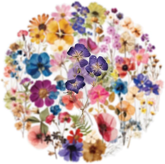 50PCS Transparent Flora Stickers Pack for Scrapbook, Vintage Aesthetic Flowers Stickers for Journal, Waterproof for Water Bottles Decal for Laptop Phone Diary, Cup Guitar Party Supplies DIY Crafts