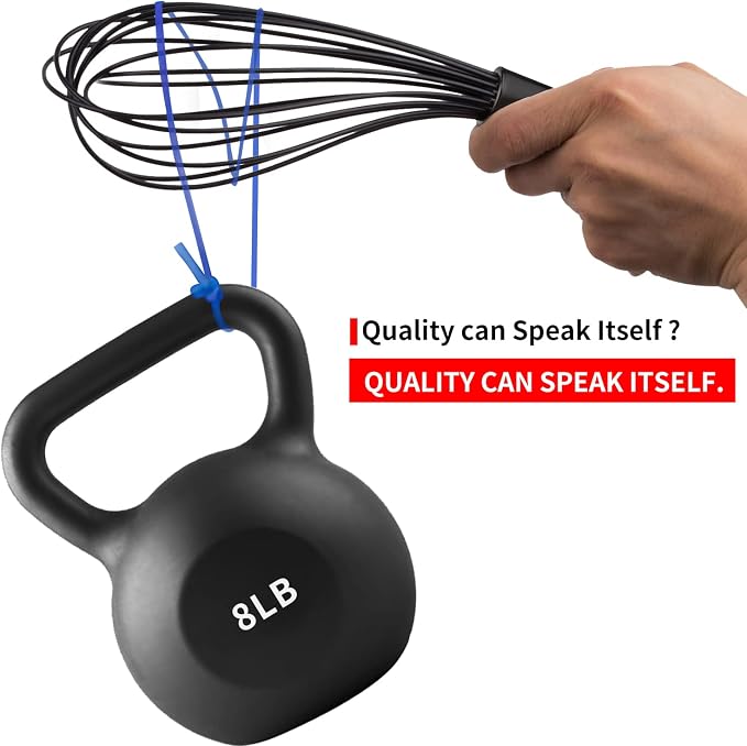 TEEVEA Silicone Whisk Set Non Scratch BPA Free for Nonstick Cookware, 3 Piece 8/10/12 Inch Stainless Steel Core Heat Resistant, Egg Beater for Cooking Baking, Black