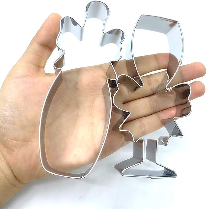 LILIAO Champagne and Champagne Glass with Ribbon Cookie Cutter for Wedding/Engagement - Stainless Steel