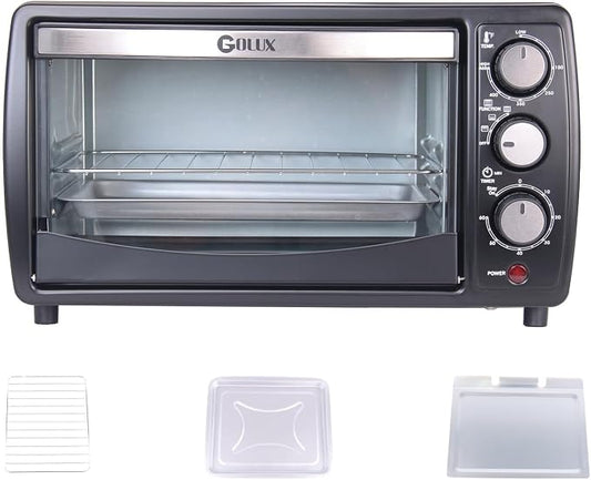 GT12 Black Countertop Toaster Oven, 12L Compact Small Oven, 1200W, Fits 4 Slices, 4 Cooking Modes, 60-Min Timer & Adjustable Temperature, For Toast, Bake & Broil, Ideal for Apartment & Dorm