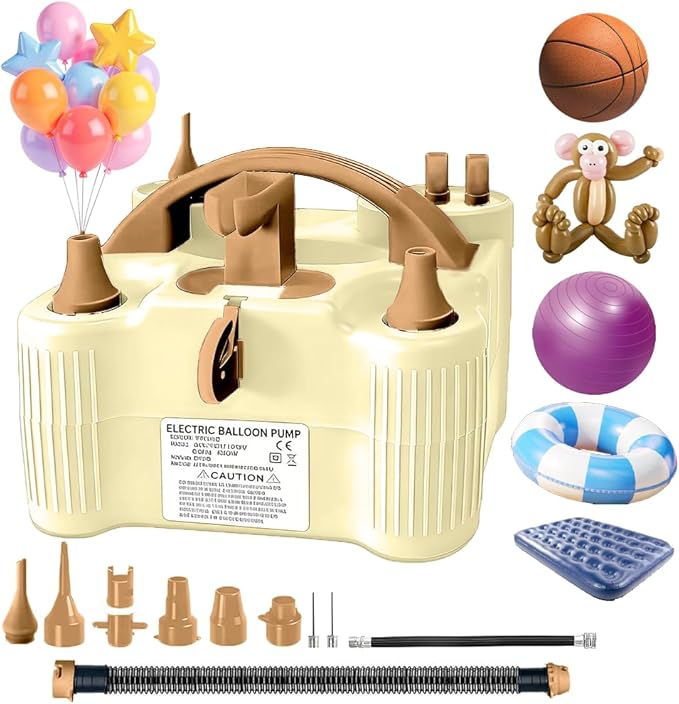 4-in-1 Electric Balloon Pump for All Balloons, Inflatables, and Sports Balls, Portable High Power Triple Inflating Ports for Latex Foil 260q Mylar Balloon