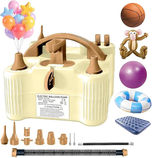 4-in-1 Electric Balloon Pump for All Balloons, Inflatables, and Sports Balls, Portable High Power Triple Inflating Ports for Latex Foil 260q Mylar Balloon