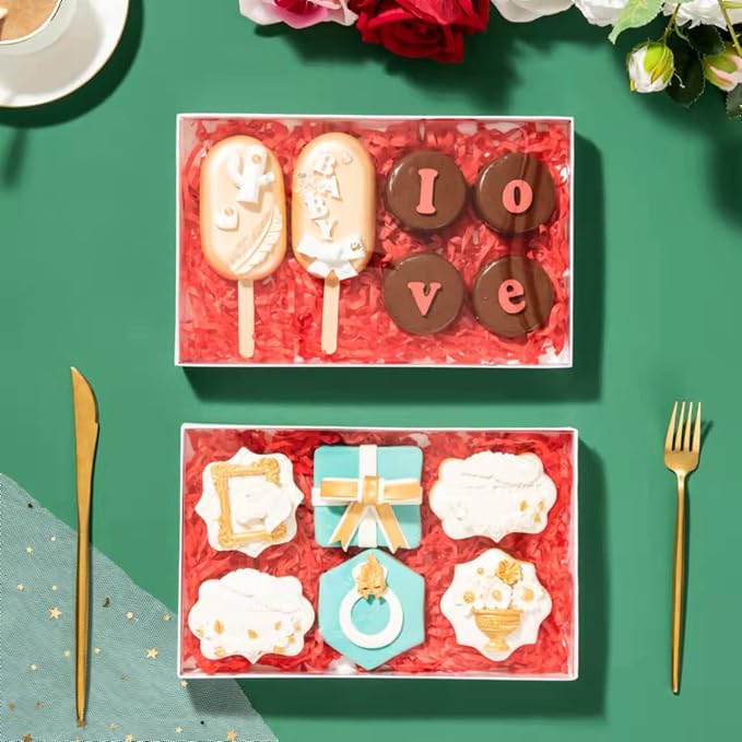 RomanticBaking 10Pack 9 1/2" x 6" x 1 1/4" Inch Clear Cookies Boxes with Window Bakery Boxes Cakesicle Boxes Chocolate Covered Pretzel Rods Boxes Macaron Boxes