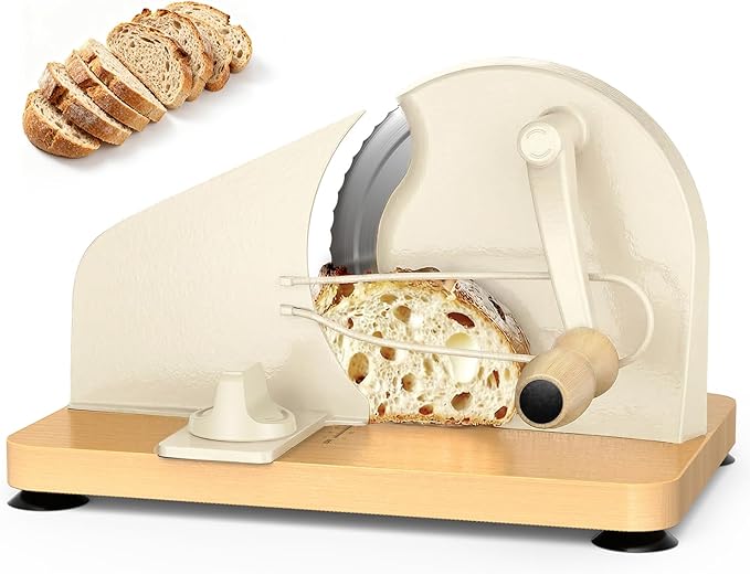 Upgraded Manual Bread Slicer for Homemade Sourdough Bread Adjustable Thickness Bread Cutter with Metal Guide,Hand Crank Bread Slicer with Scale Line&Suction Base,for Perfect Even Slices