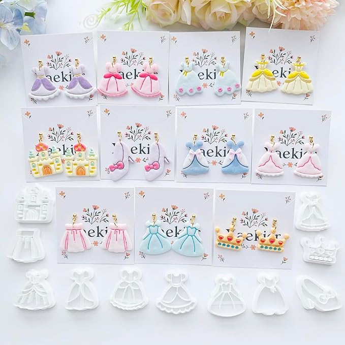 11-Piece Princess Theme Clay Cutters Set - Dress, Crown, Castle & Shoe Shapes for DIY Modeling, Polymer Clay Art, Earring & Craft Making, Creative Hobbyist Tools