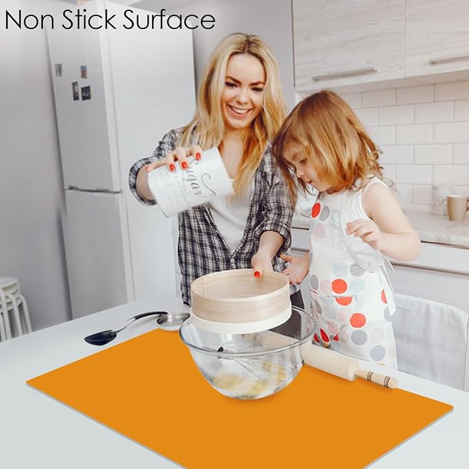 Extra Large Silicone Mats For Kitchen Counter, 31.5'' x 23.6'' Silicone Placemats for Kids, Nonstick Silicone Mat for Baking Crafts, Nonskid Heat Resistant Mat Orange Kids Placemats for Table,1Pcs