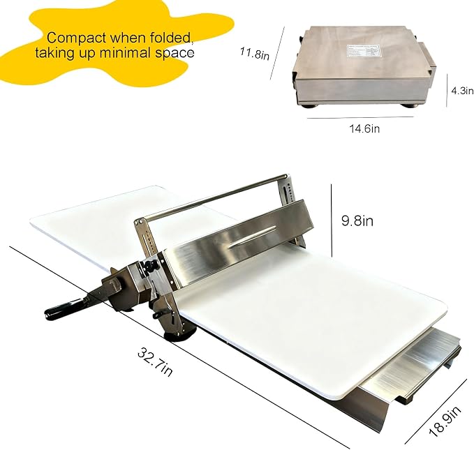 Folding Dough Sheeter for Home, Dough Sheeter Roller Machine Thickness Adjustable, Stainless Steel Dough Laminator for Croissant Pizza Puff Pastry (32.7 * 18.9 * 9.8in)