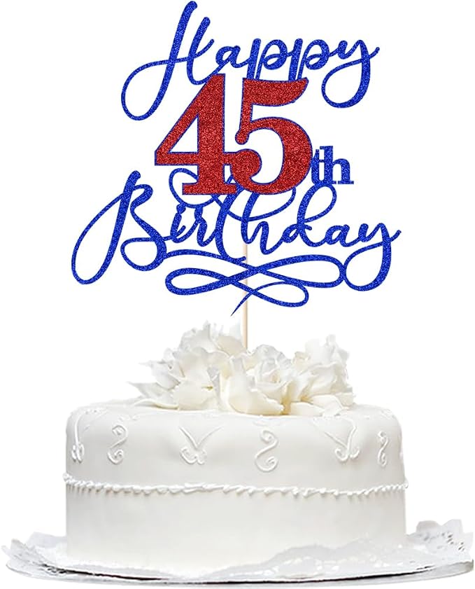 Happy 45th Birthday Cake Topper,Black font Golden Numbers 45th Birthday Cake Decoration，Hello 45, Cheers to 45 Years/45th Anniversary ，45& Fabulous Party Decoration