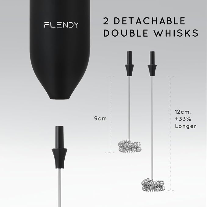 Flendy Rechargeable Milk Frother Handheld, Coffee Frother Handheld with USB-C Charging Stand, Electric Drink Mixer Handheld, Mini Electric Whisk Frother for Coffee, Matcha, etc