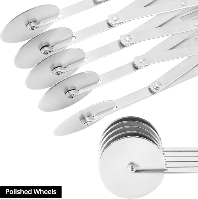 QWORK 5-Wheel Adjustable Pastry/Dough Divider, Stainless Steel Pizza Divider, Expandable Multi-Round Baking Roller for Cookie, Dough, Cake, Pastry