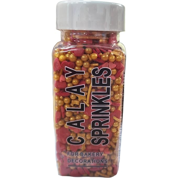 Edible Valentines Sprinkles for Cake Decorating 100g/ 3.53oz, Edible Red Pink Heart Gold Mix Sprinkle for Decorating Baking Cupcakes Cake Cookies Ice Creams Candy