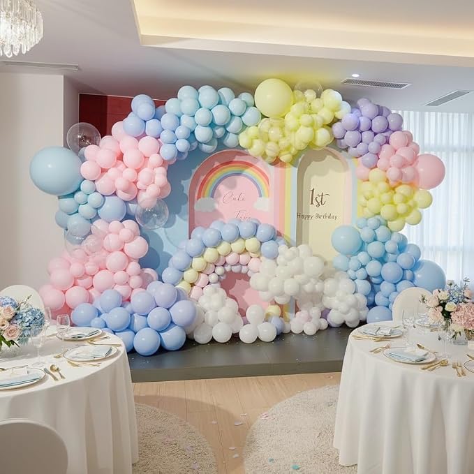 Pastel Rainbow Balloons Arch Kit 174pcs, Macaron Assorted Colorful Spring Balloon Garland Kit for Spring Easter Baby Shower Wedding Gender Reveal Anniversary Birthday Party Decorations