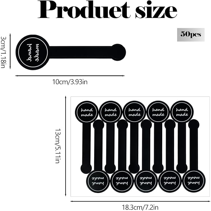 50 Sheets(500 Pcs) Handmade Food Baking Seal Stickers Labels, Self-Adhesive Handmade Bakery Stickers, Black Long Label Cake Sealing Sticker for Pastry Bags Lollipops Candy Cake Sweat Bread