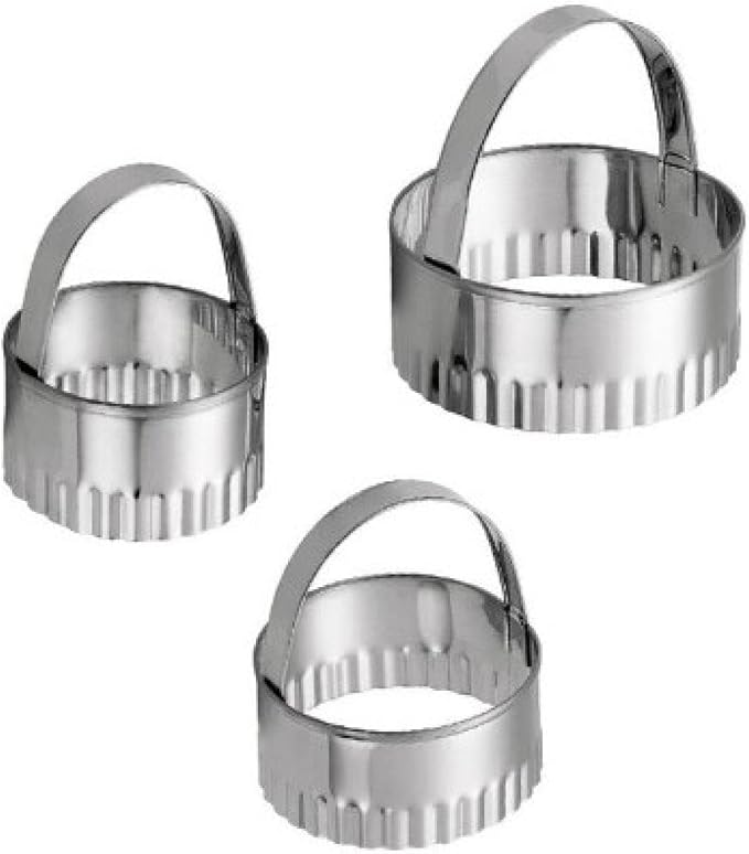 Biscuit Cutter Set,Stainless Steel Round Fluted Cookie Cutters with Handle,Wave Cookies Cutter for Cakes,Rings Biscuits,Cookie (3 Pcs)