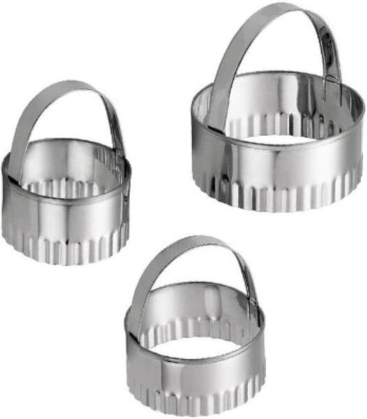 Biscuit Cutter Set,Stainless Steel Round Fluted Cookie Cutters with Handle,Wave Cookies Cutter for Cakes,Rings Biscuits,Cookie (3 Pcs)