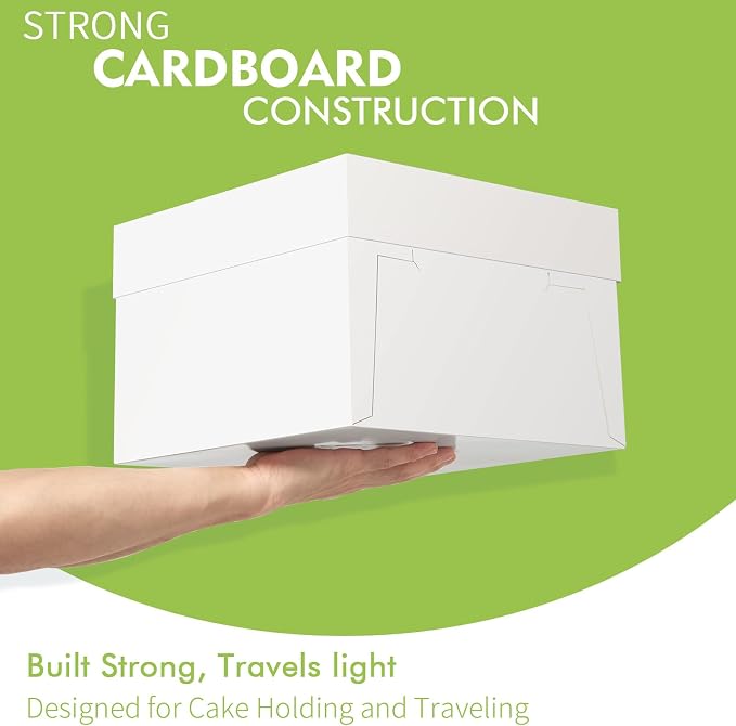 20 Pcs Cake Boxes, 12x12x8 Inch Tall Cake Box with Clear Window, White Square Bakery Boxes, Disposable Cardboard Cake Containers with Lids for Multi-Layer Cake Pie Dessert Wedding Birthday (20)