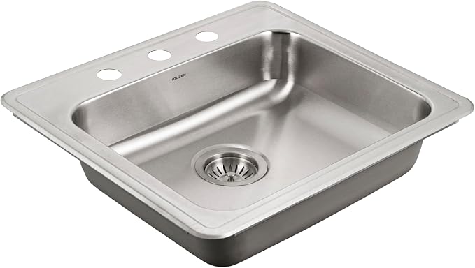 Houzer ADA Compliant Stainless Steel Kitchen Sink - 22 Inch Drop-in Topmount 3-Hole Single Bowl Sink, Durable & Versatile, Essential for Home & Apartment - A2219-603-1