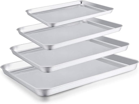 TeamFar Baking Sheet Set of 4, 16/12.5/10/9.3 Inch Stainless Steel Baking Pan Tray Cookie Sheet, Non Toxic & Healthy, Rust Free & Easy Clean - Dishwasher Safe