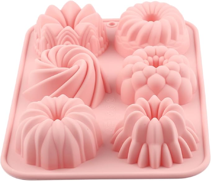 6 Cavity Mini Bundt Cake Pans Mold Fluted Tube Silicone Chocolate Molds For Candy Chocolate