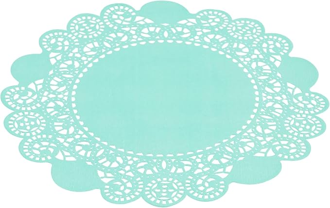 Pastry Tek 6 x 6 Inch Paper Lace Doilies, 100 Disposable Table Doilies - Elegant Lace Finish, Long Lasting, Teal Paper Doily, for Pastries, Cupcakes, Desserts - Restaurantware