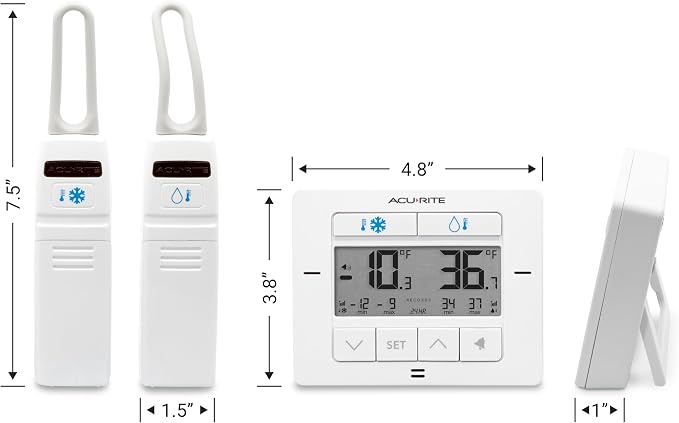 AcuRite Matte White Digital Wireless Fridge and Freezer Thermometer for Home and Restaurants with Alarm and High/Low Temperature Records (00523M)