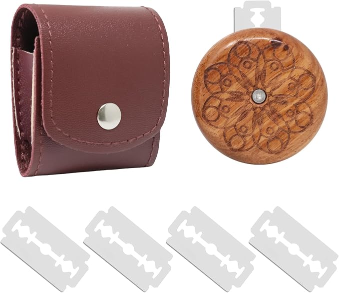 yueton 1 Pack Wooden Bread Lame Cutter Dough Scoring Tool Bread Making Baking Accessories with 5 Blades, PU Leather Bag
