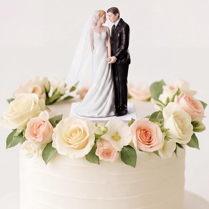 Remerry 4.5" Wedding Bride and Groom Cake Topper Vintage Elegant Wedding Cake Topper Couple Figurine Novios Para Pastel for Engagement Romantic Funny Couple Statue Anniversary(Gentle Lean,White)