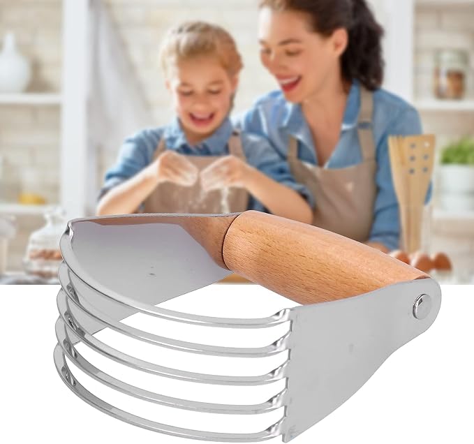 Dough Blender, Stainless Steel Pastry Cutter Heavy Duty Dough Cutter with Blades Pastry Blender and Butter Cutter Dough Flour Metal Mixer Cutter Portable Pastry Cutter for Baking Home, Wood Handle