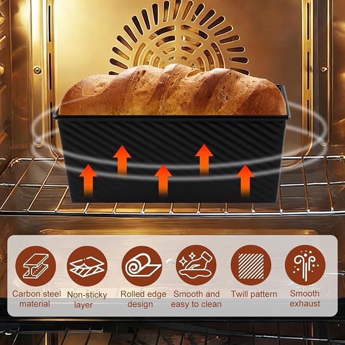 2 Pack 9 * 4 Inch Pullman Loaf Pan with Lid, 1 lb Dough Capacity Non-Stick Bread Loaf Pan,Carbon Steel Coating Sandwich Bread Pan for Bakeware Homemade Sourdough Oven Baking