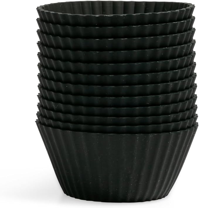 The Silicone Kitchen Reusable Silicone Baking Cups, Non-Toxic, BPA Free, Dishwasher Safe, Regular, Matte Black, 12 Pack