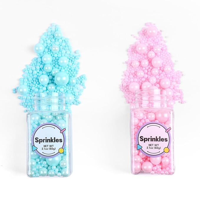 Edible Pink and Blue Sprinkles for Cake Decorating, Pink Pearl Sprinkles, Blue Pearl Sugar Sprinkles for Macaron, Cake, Cupcake, Waffles, Cookies, and Ice Cream(120g/4.2oz)