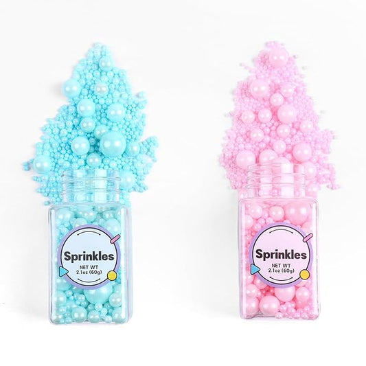 Edible Pink and Blue Sprinkles for Cake Decorating, Pink Pearl Sprinkles, Blue Pearl Sugar Sprinkles for Macaron, Cake, Cupcake, Waffles, Cookies, and Ice Cream(120g/4.2oz)