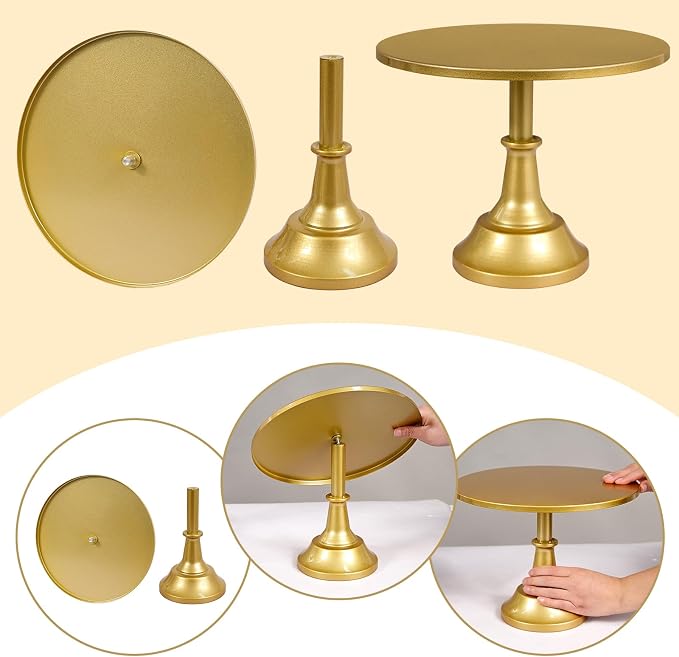 3 Piece Gold Cake Stand Set Metal Round Cake Holder 8/10/12 inch Dessert Table Display Cupcake Stands for Birthday, Baby Shower, Wedding, Banquets, Parties and Ceremonies