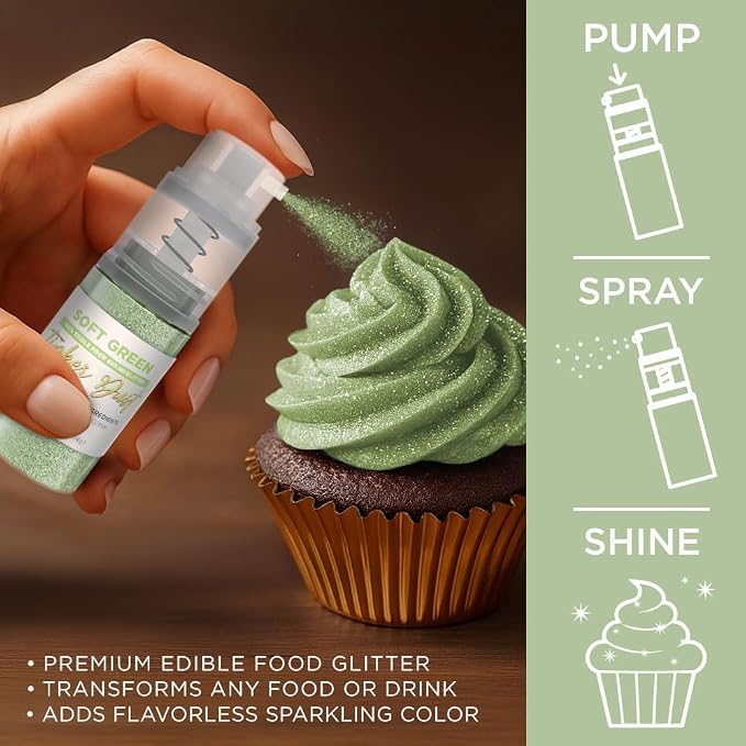 Bakell - Soft Green Tinker Dust (4g, 1x Mini Spray Pump) Edible Glitter for Food, Desserts, and Baked goods!