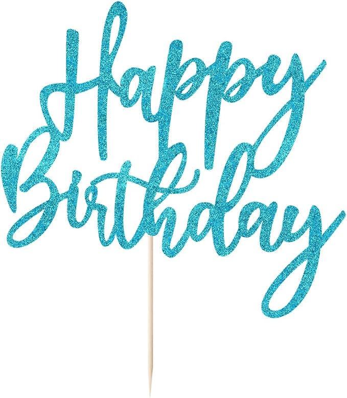 Glitter Happy Birthday Cake Topper, Cake Decoration Suitable For Party Decoration - Anniversary/Birthday (Blue)